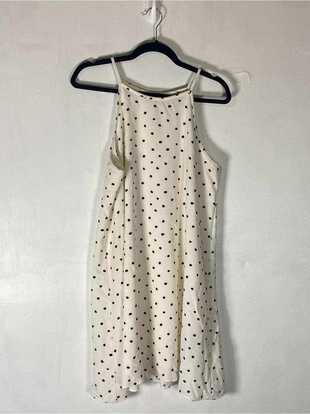 Cottagecore Polka Dot Slip Midi Sundress Cream Black Swing Dress Pearl Button L